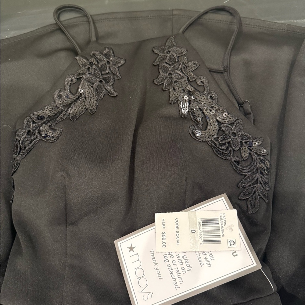 B Darlin Black Prom Dress with Lace Detail